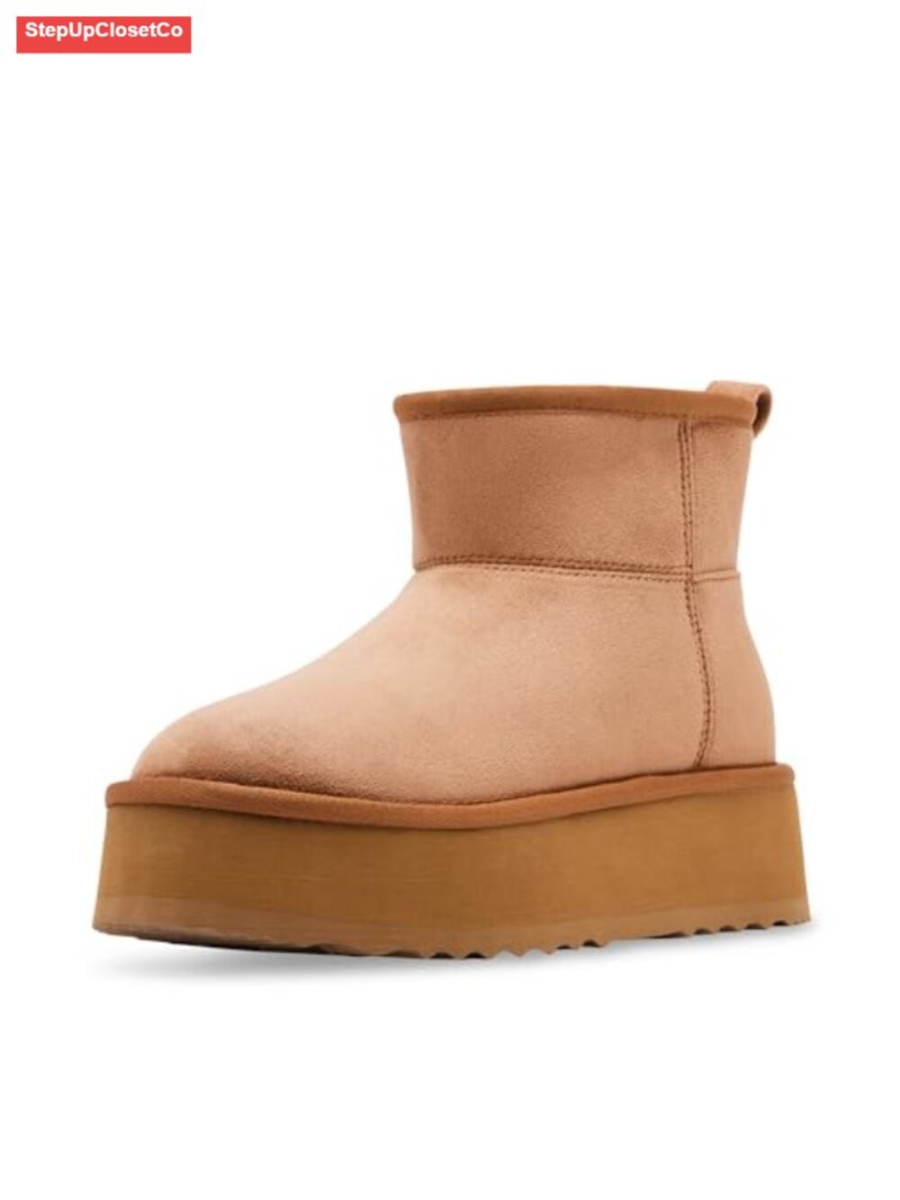 Faux Shearling Flatform Slip-On Ankle Bootie Microsuede Platform Heel